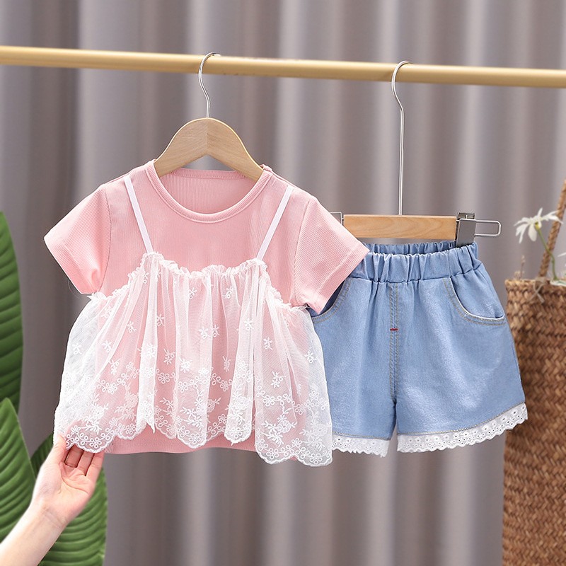 New summer baby clothes suit children girls fashion cute shirt shorts 2pcs/sets baby costume cotton casual kids sportswear