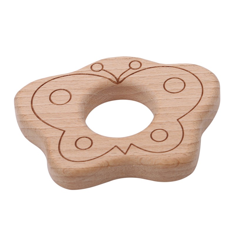 Baby Wood Cartoon Shape DIY Beads Baby Wooden Teether Teething Ring Dental Care Baby Teething For Kids Baby Teething 4 Types