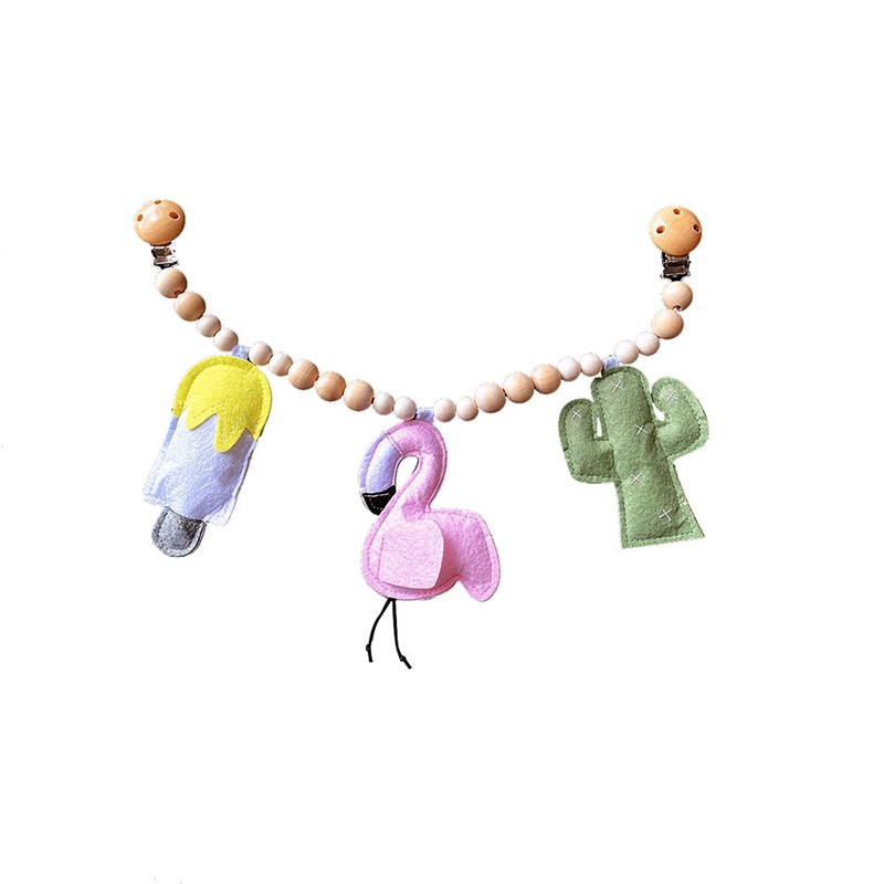 Baby Wooden Toy Stroller Clip Baby Mobile Stroller Plush Bead Pacifier Chain Chew Rattle Baby Wooden Teether Necklace Teething Bead