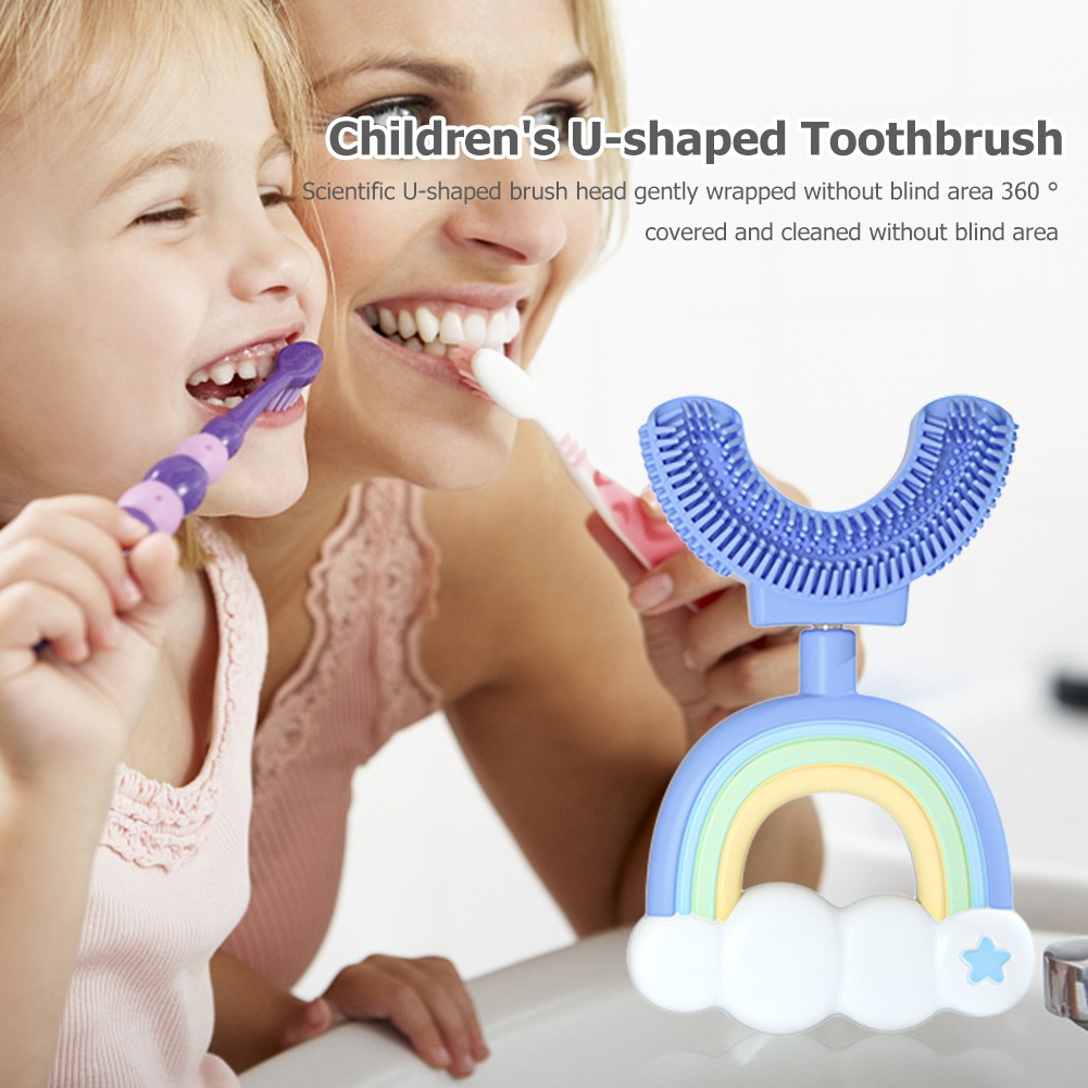 Children's U-shaped Silicone Toothbrush Rainbow Clouds Shape 360 ​​Degree Teething Soft Brushing Device Baby Oral Oral Clean