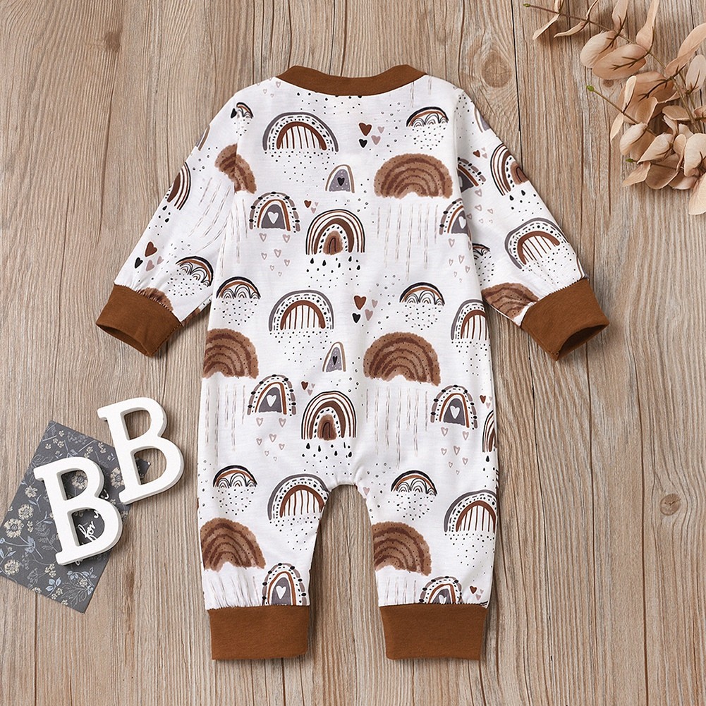 Etosale Newborn Baby Girl Boy Romper Clothes Rainbow Pattern Print Long Sleeve Jumpsuit Outfit One Piece Cotton Clothes