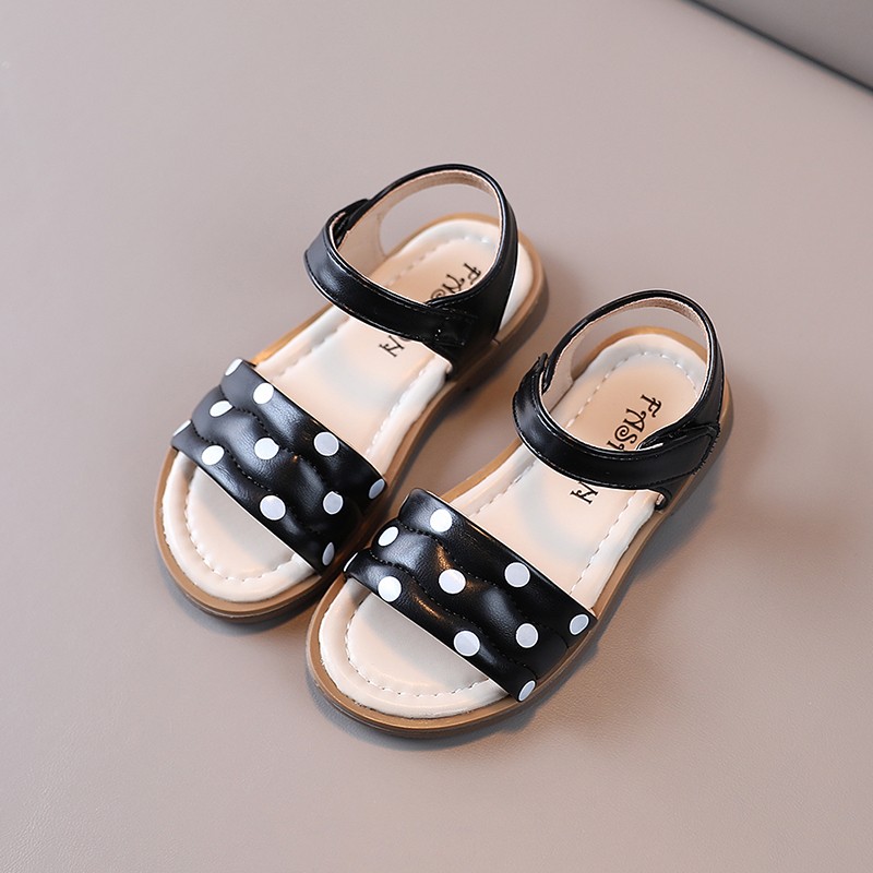 Girls Summer Sandals Polka Dot Concise Style Breathable Sewing 21-36 Toddler Baby Girl Sliders Soft Pu Leather Kids Flats