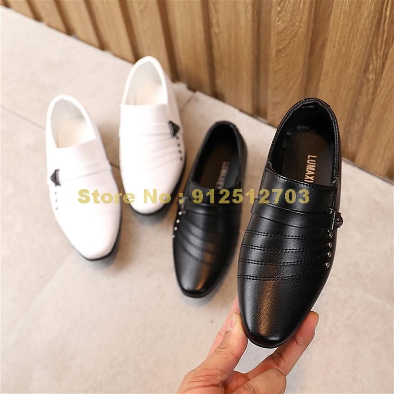 Autumn boys leather solid color soft bottom kids performance fashion rivet boys dress shoes