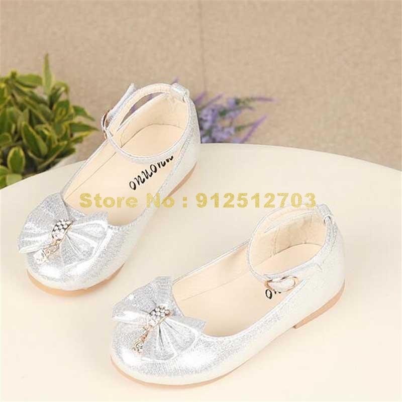 New Autumn Girls Leather Children Girls Toddler Princess Bowknot Sneakers Pearl Diamond Single Kids Dance Shoes