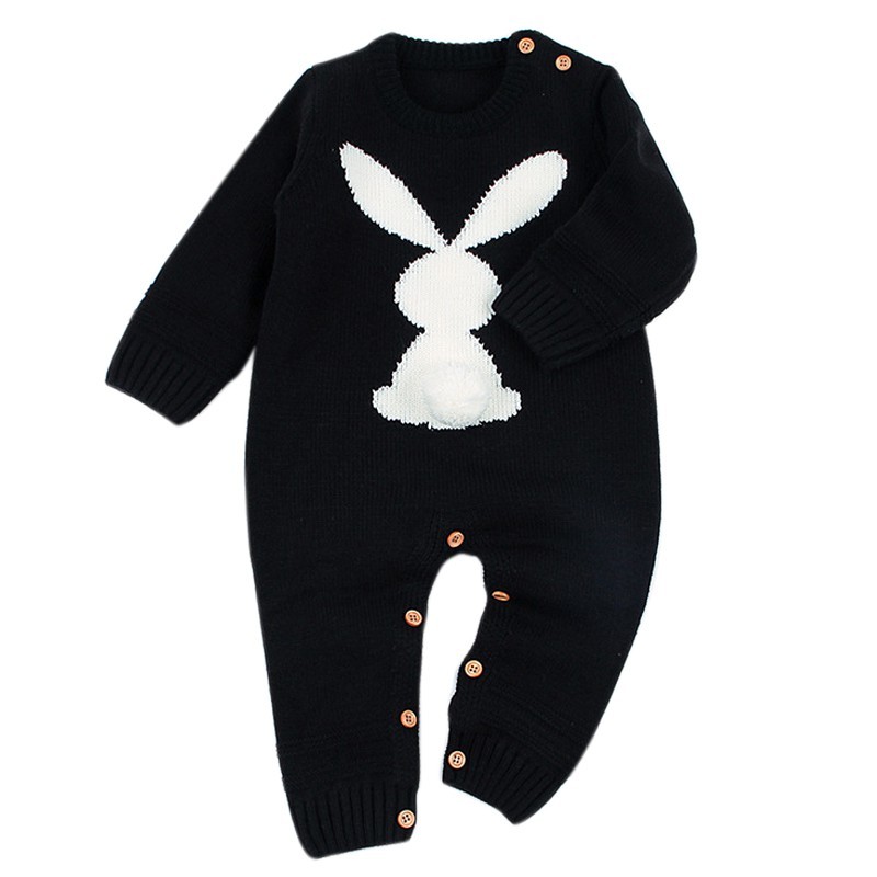 0-24M Newborn Cute Knitted Bunny Tail Patchwork Romper for Baby Boys Girls Weave Long Sleeve Jumpsuit Outfits Clothes