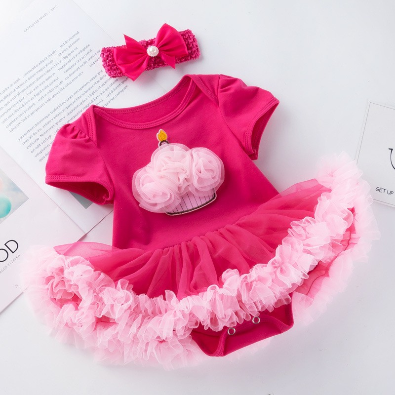 2022 Newborn Baby Girl Rose Rompers Infant Baby First Birthday Party Clothes Summer Girl Dress Princess and Wedding FY03171