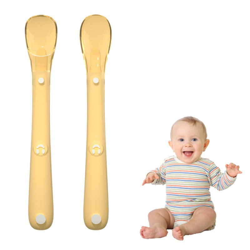 2pcs New Kids Cutlery Set Silicone Children Spoons Baby Feeding Spoons with Portable Box for Twins Baby Feeding Tools