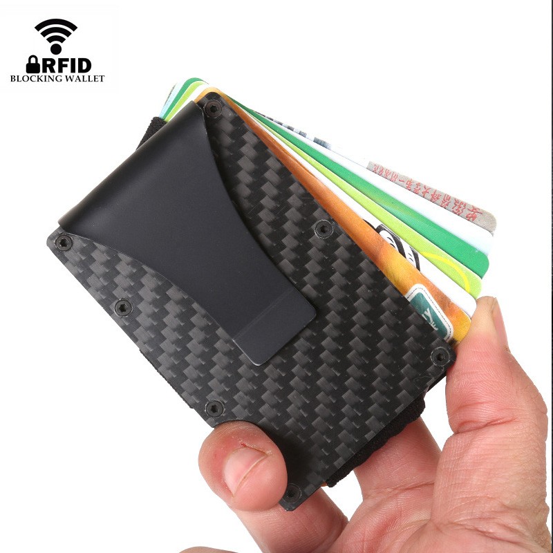 DIENQI Carbon Fiber Card Holder Small Wallet Slim Men Aluminum Metal RFID Magic Small Wallet Thin Male Purses Money Bag Vallet