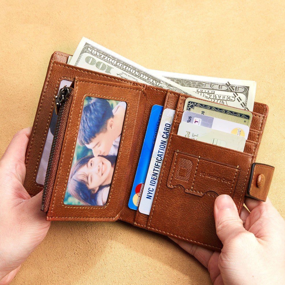 Vintage Men's Genuine Leather Wallet RFID Blocking Trifold Short Multifunction Money Clip Large Capacity Zipper Coin Purse