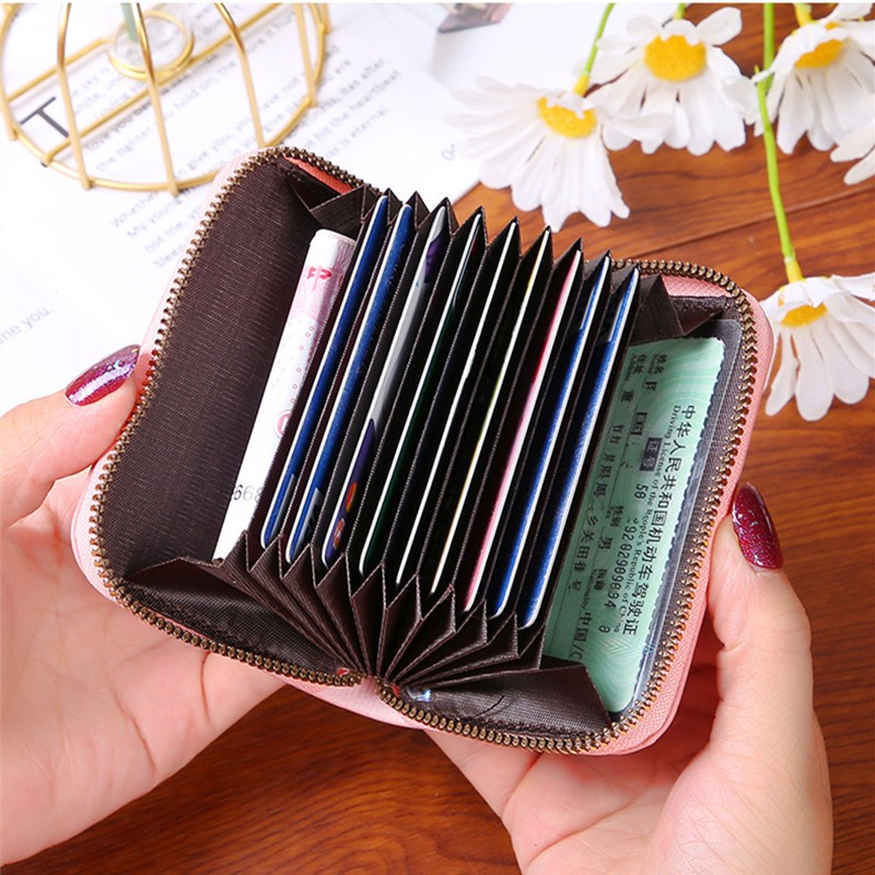 Women Bank Card Holder Little Bee Card Wallet 9 Bit Rfid Blocking Wallet Credit Business Card Holder Large Capacity Coin Purse