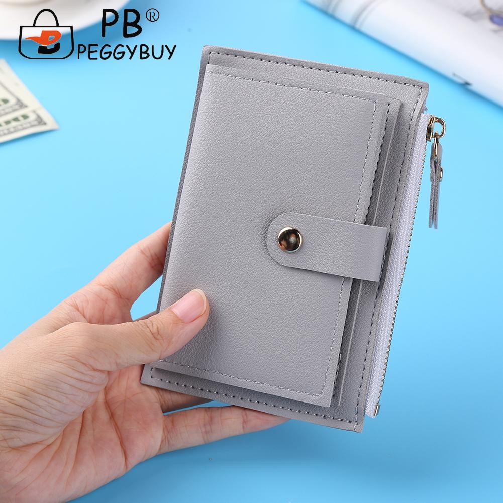 Fashion Women Solid Color Multi Slot Credit Card Holder Portable PU Leather Mini Coin Purse Multifunction Zipper Wallet