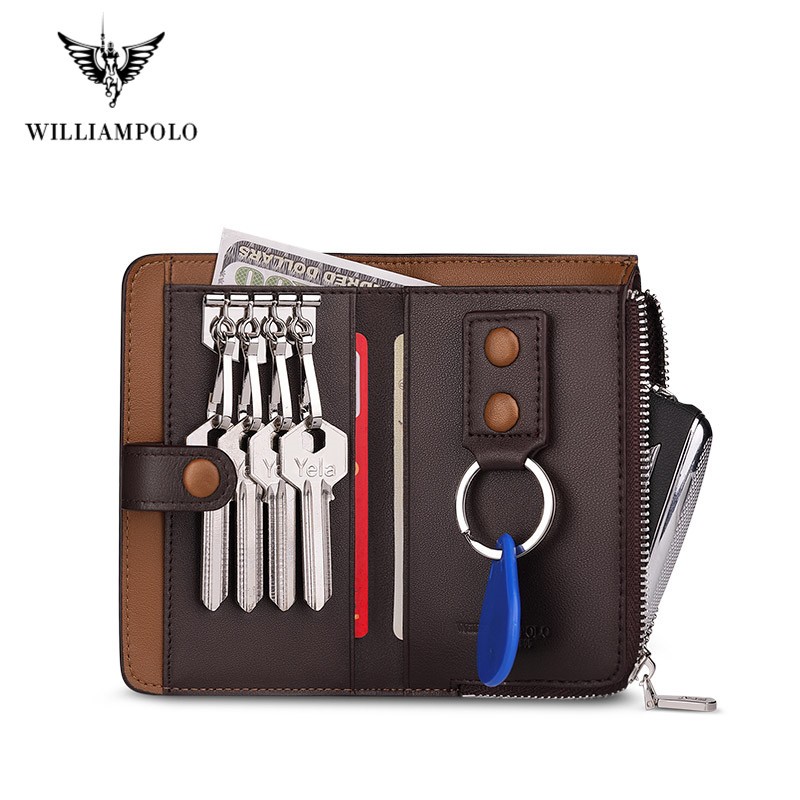Williapolo Men's Keychain Genuine Leather Key Holder Men Key Wallet Organizer Pouch Car Keychain Housekeeper Key Case Card Holder