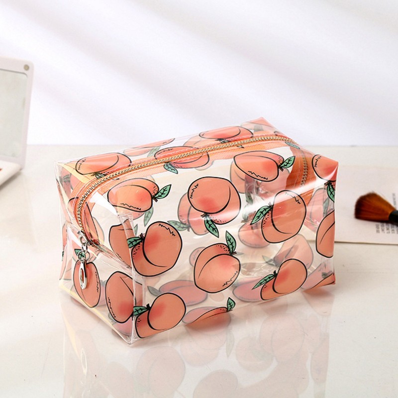 Fashion Transparent Women Cosmetic Bag Fruit Pattern Large Capacity Makeup Zipper Bag Waterproof Simple Travel Accessories