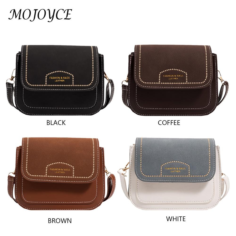 Creative Lady Embroidery Crossbody Bag PU Leather Pure Color Handbag Purse Flap Casual Messenger Bags