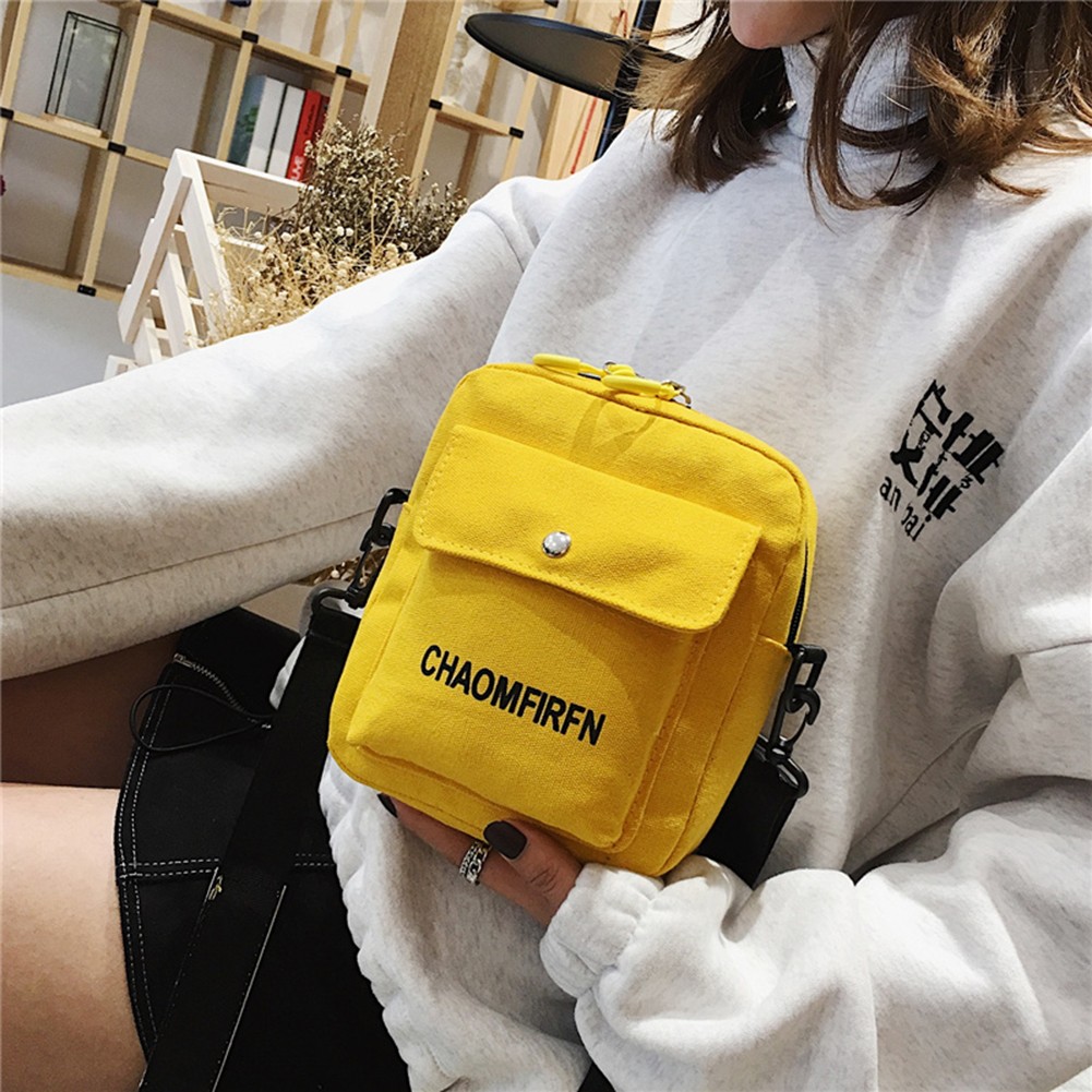 INS Fashion Canvas Small Square Handbag Korean Style Letter Printed Student Versatile Women Crossbody Bag Shoulder Bag Purse