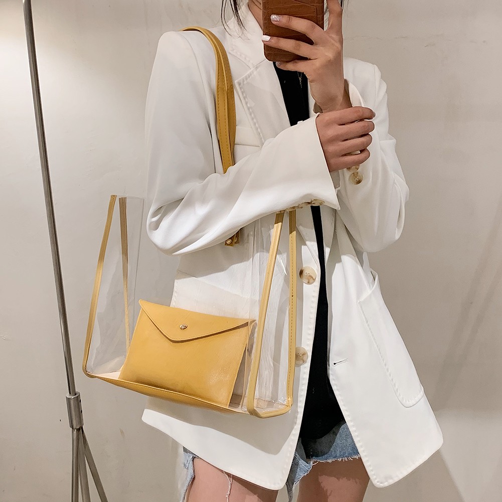 Spring Summer Transparent PVC Fashion Women Shoulder Shopping Bags Composite Handbags Solid Casual Large Capacity Ladies Handbags