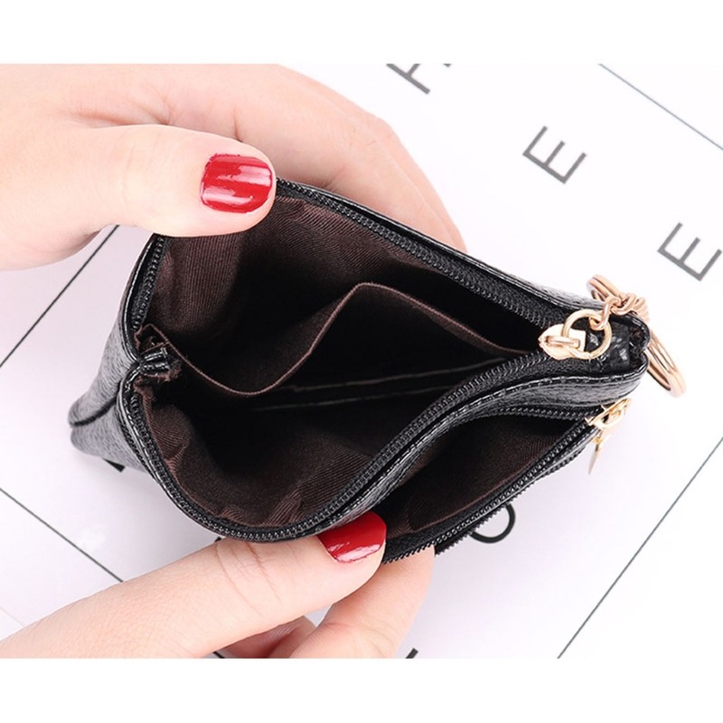 Women PU Leather Mini Coin Purse Three Zippers Card Key Holder Money Bag Female Girls Solid Color Mini Clutch With Keyring