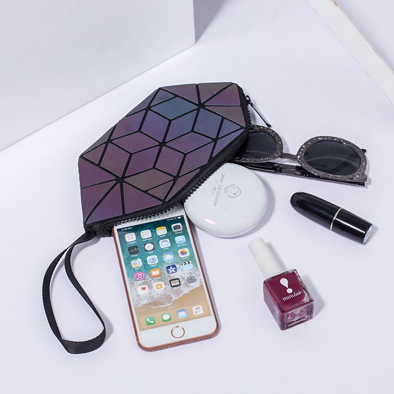 New Geometric Luminous Women Cosmetic Bag Organizer Zipper Makeup Ladies Folding Cosmetic Noctilucent Pouch Travel Make Up Bag