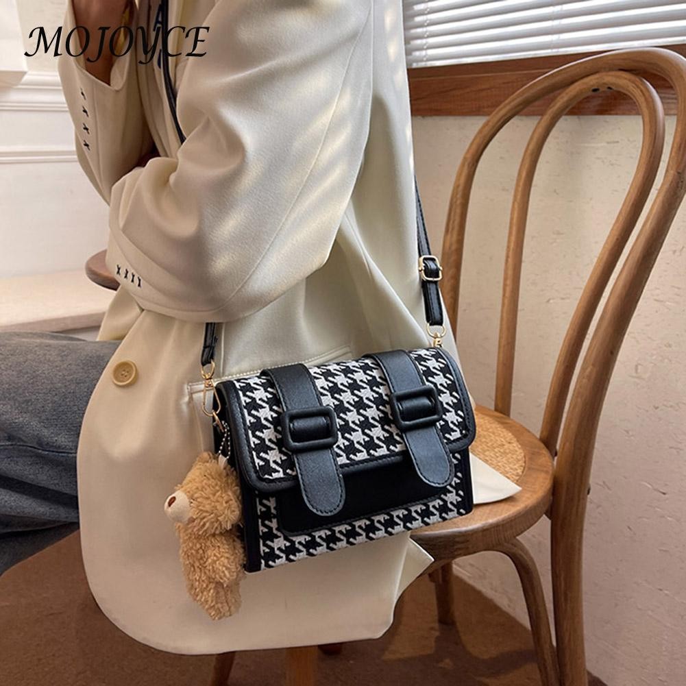 Women Flap Houndstooth Crossbody Tote Female Small Lattice Tending Bag Reusable Storage Handbag For Women