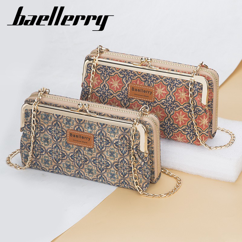 Fashion Women Wallets Wood Grain Long Chain Phone Holder Luxury Classic Female Wallet Zipper Wallet For Women