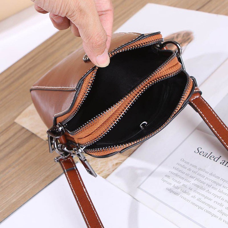 Genuine Leather Mobile Phone Cover Women Messenger Bag Cowhide 2022 Shoulder Bag Oil Wax Skin Small Square Box Purses Crossbody