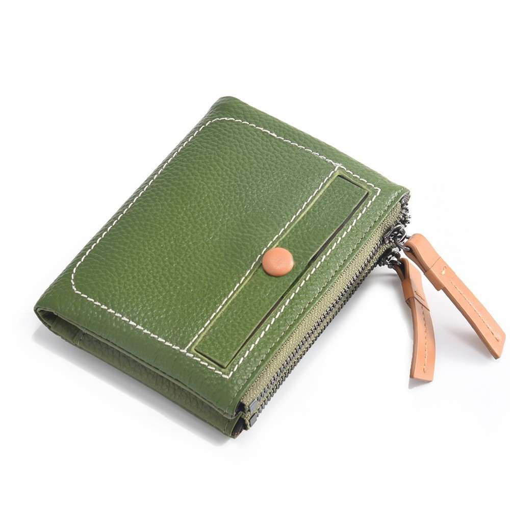 Women's Short Leather Wallet Korean Style Fashion Double Zipper Coin Purse First Layer Cowhide Multi Card Slot Women's Wallet