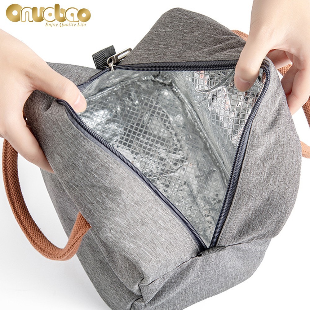 Thermal lunch bag for men and women gray Oxford cloth aluminum foil insulation multi-size shoulder bag waterproof camping bag