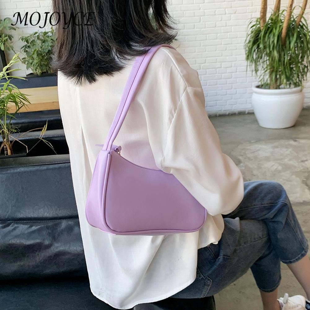 Ladies Soft PU Leather Underarm Bag Solid Color Fashion Women Vintage Handbags Popular Simple Female Daily Shoulder Bags