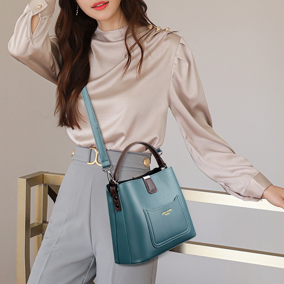 Ladies large capacity bucket bag high quality leather shoulder bags for women 2022 fashion ladies crossbody bags branded handbags