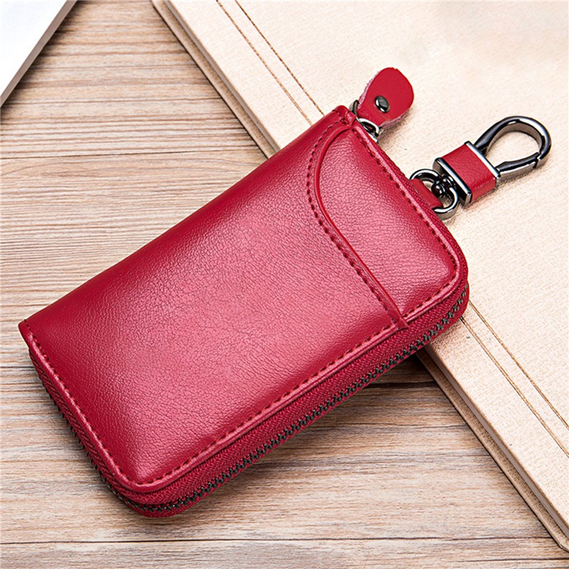 PU Leather Men Women Key Wallet Card Holder Car Housekeeper Coin Purse Keychain Zipper Key Bag With Key Rings