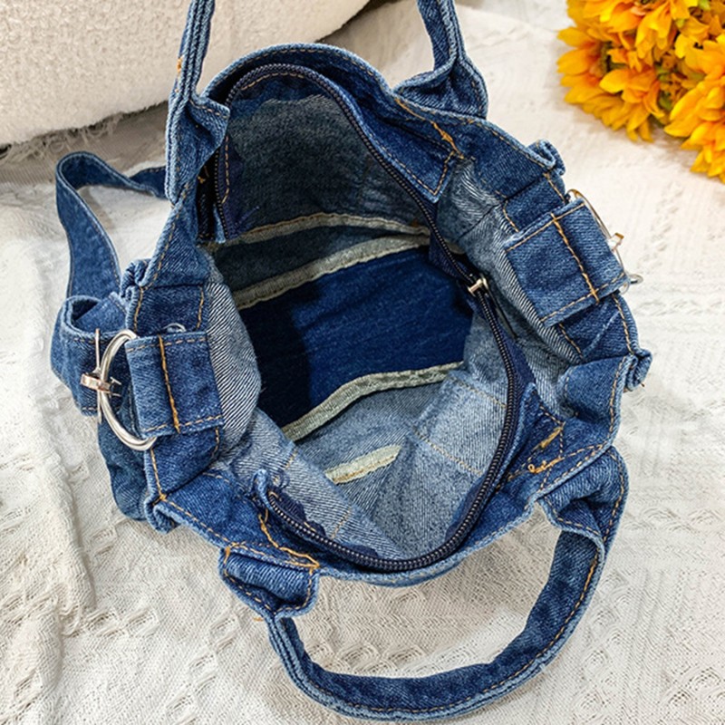 Canvas Cloth Women Small Shoulder Bag Girl Blue Canvas Small Canvas Handbag Casual Tote Detachable Strap Lady Zipper Wallet