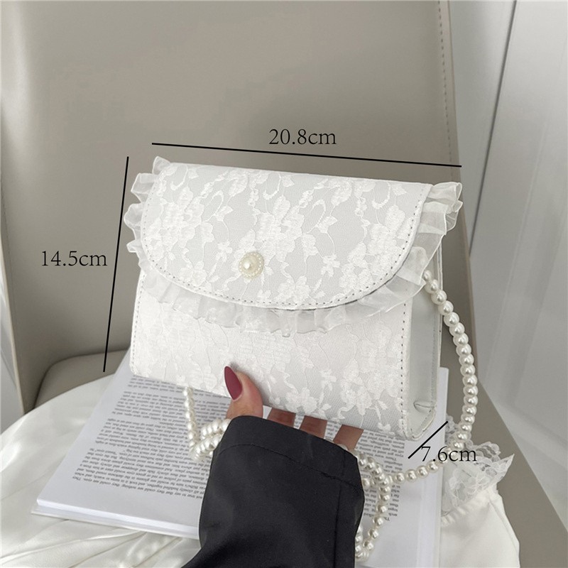 Retro Crossbody Bags for Women Vintage Lace Pearl Chain Ladies Small Square Shoulder Bag Female Clutch Purse Bags Sac Femme