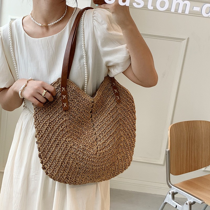 Straw Shopper Summer Bag Casual Large Capacity Hollow Woven Women Beach Ladies Tote Handbags High Design Fashion Travel Shoulder Bag