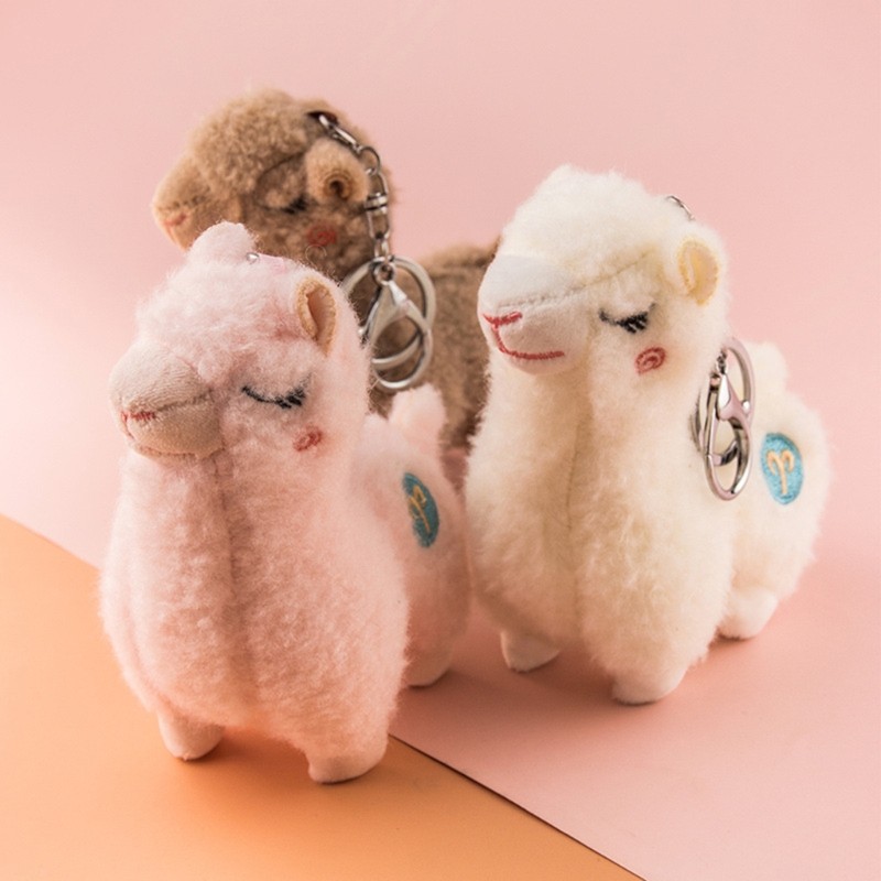 Cute Keychain Soft Cotton Standing Alpaca Shape Key Rings Chain Bag Jewelry Trinket Pendant Purse Bag Decor Key Chains Accessories