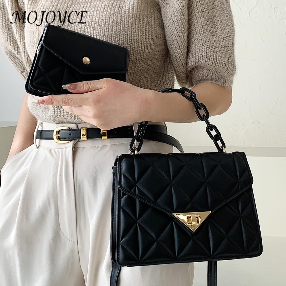 PU Leather Diamond Lattice Handle Shoulder Bags with Purse Lady Solid Color Composite Bags for Women Outdoor Shopping