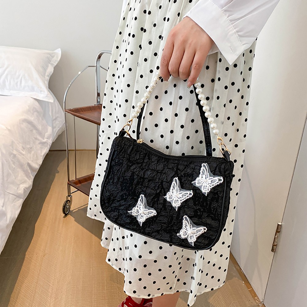 Summer Vintage Small Butterfly Printed Women Handbags Pearl Chain Handbags Elegant Women's Armpit Handbags Luxury Bags