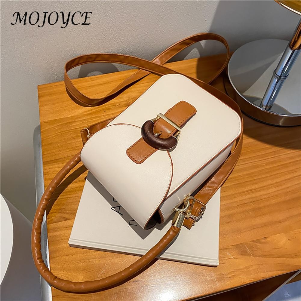 Women Saddle Bag Flap Small Shoulder Bag Simple Hit Color PU Leather for Outdoor Shopping Business Traveling