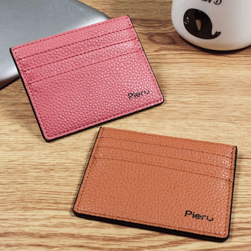 Slim Ultra-thin Wallet PU Leather Bank Credit Card Holder Short Coin Purse Black Oil Edge Card Bag Lychee Pattern Cash Clip