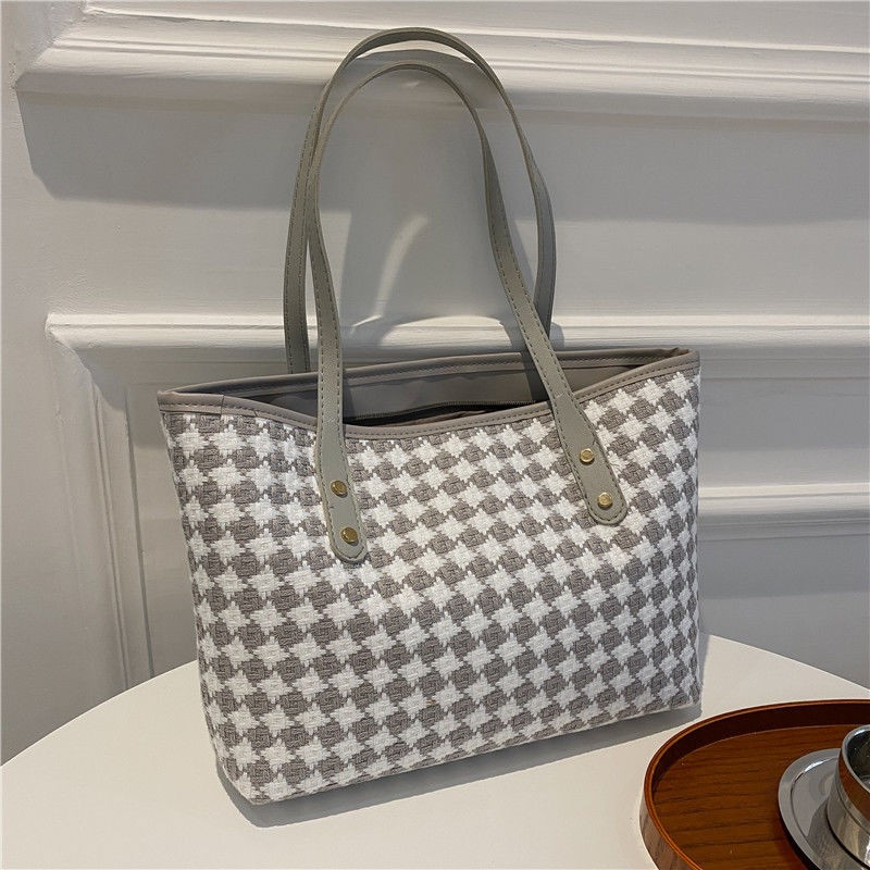 MBTI Fashion Plaid Women Shoulder Bag Classic Casual Tote Korean Tote Bag Elegant Femme Main Brief Vintage Bolso Mujer