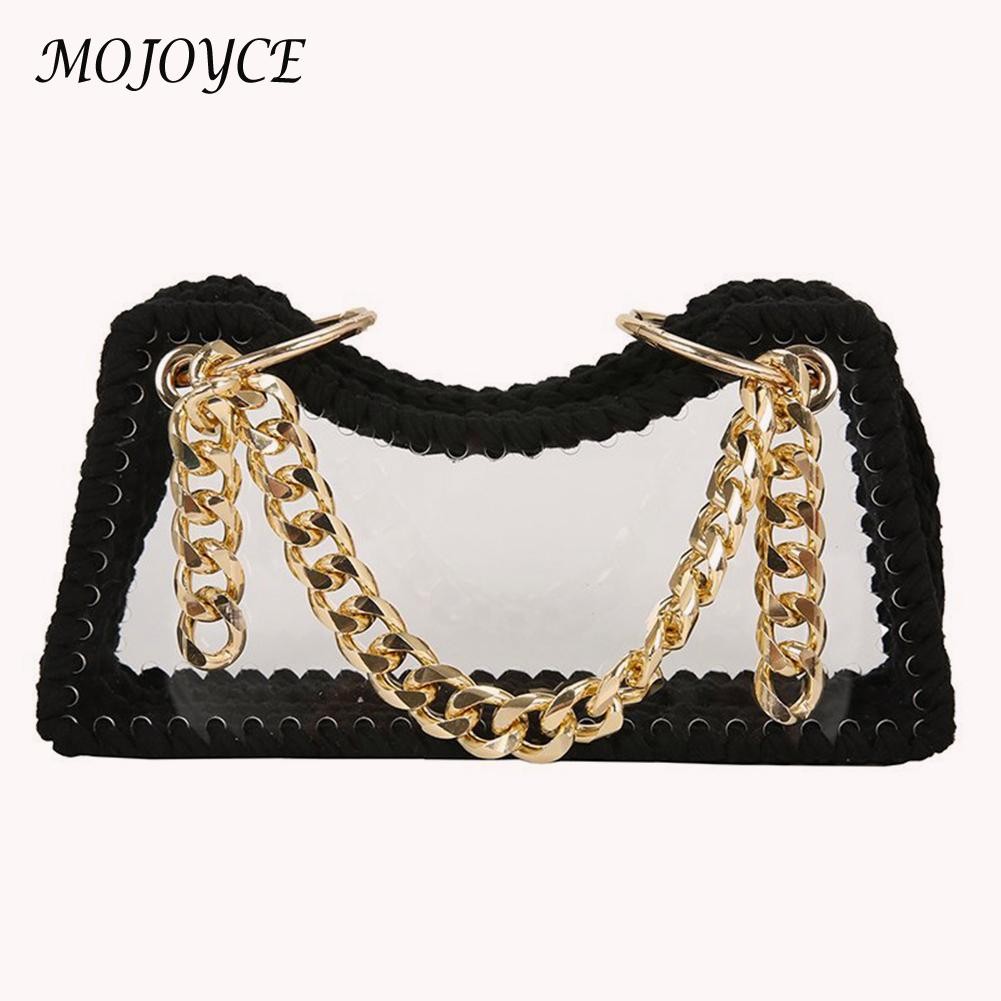 Summer Women Hand Woven Handbag Clear Waterproof Chain Shoulder Crossbody Bags Women Summer Purse for Travel Shopping