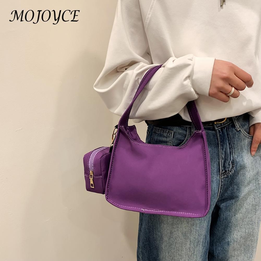 Women Nylon Handbag Solid Color Simple Casual Tote Clutch Bags with Small Purse for Women Fashionable Decoration