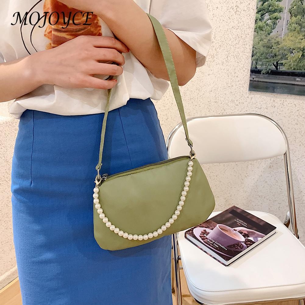 Women Nylon Underarm Shoulder Bags Solid Color Pearl Small Bags Clutch Fashion Simple Design Shoulder Bag Underarm Bags For Women