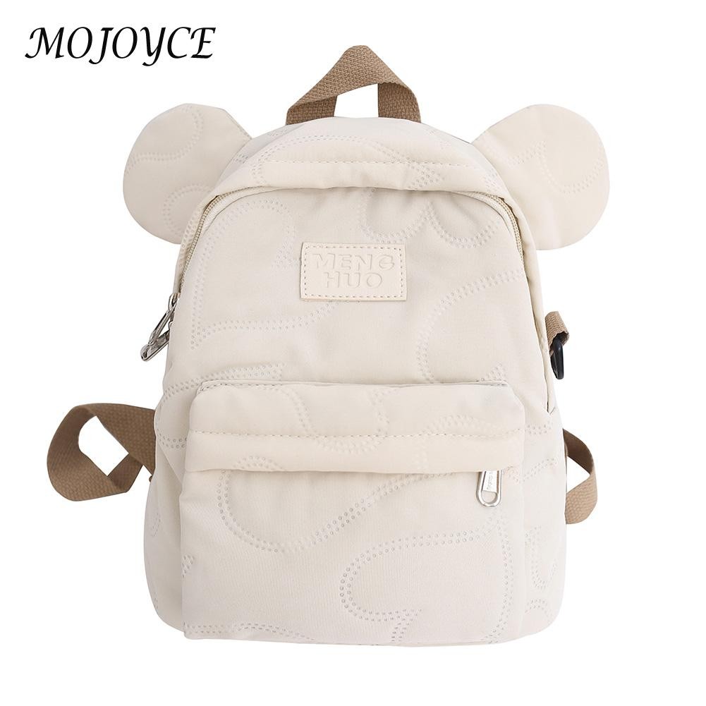 Preppy style backpack with bear ear ladies solid color backpack college girl lightweight wear-resistant laptop bag