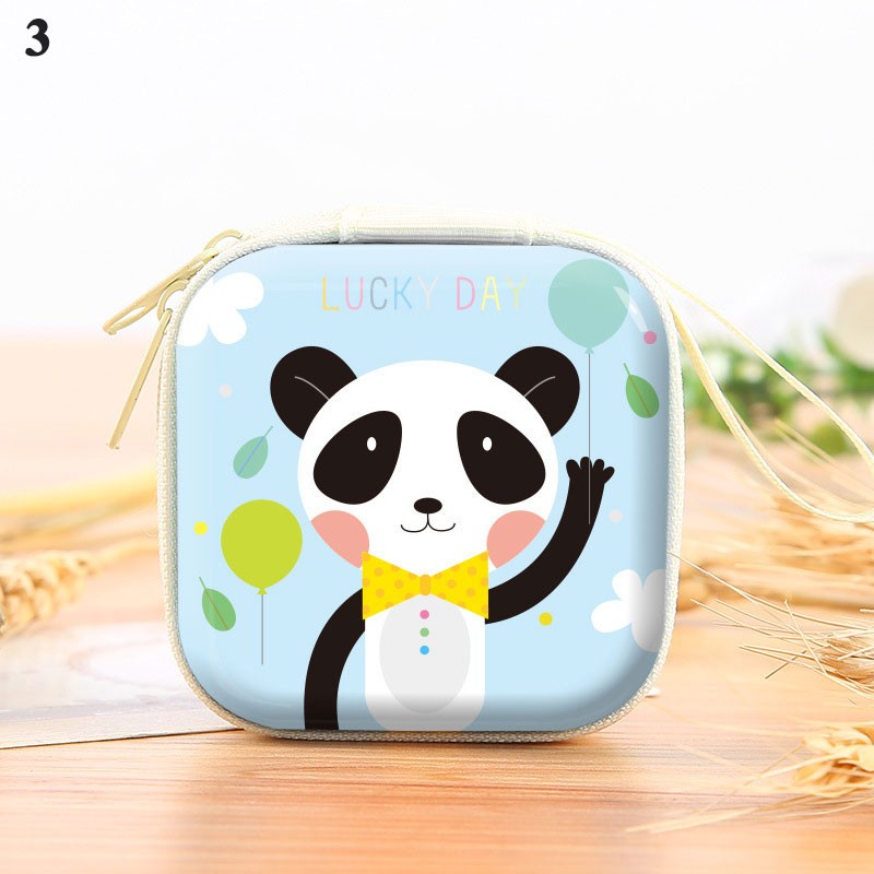 Creative Tinplate Zipper Coin Purse Cartoon Animal Pattern Headphone Organizer Pocket Card Holder USB Cable Data Line Storage