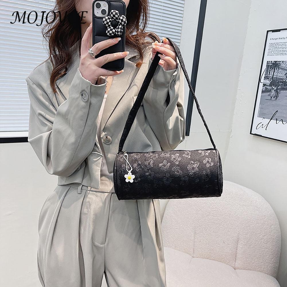 Women Canvas Flower Pattern Underarm Bag Zipper Round Shape Crossbody Bag Women Small Handbag Summer Trend New New Shoulder Bag