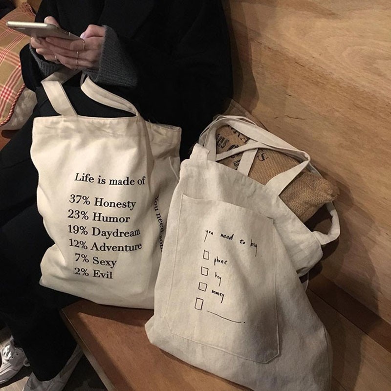 Bfuming Women Canvas Casual Letter Shoulder Bag Portable Bag Handbag Large Capacity Shopping Bag