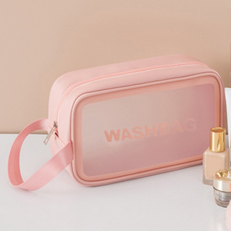 Portable Large Capacity Travel Portable Transparent Wash Bag PU Waterproof Matte Cosmetic Bag Skin Care Product Storage Bag