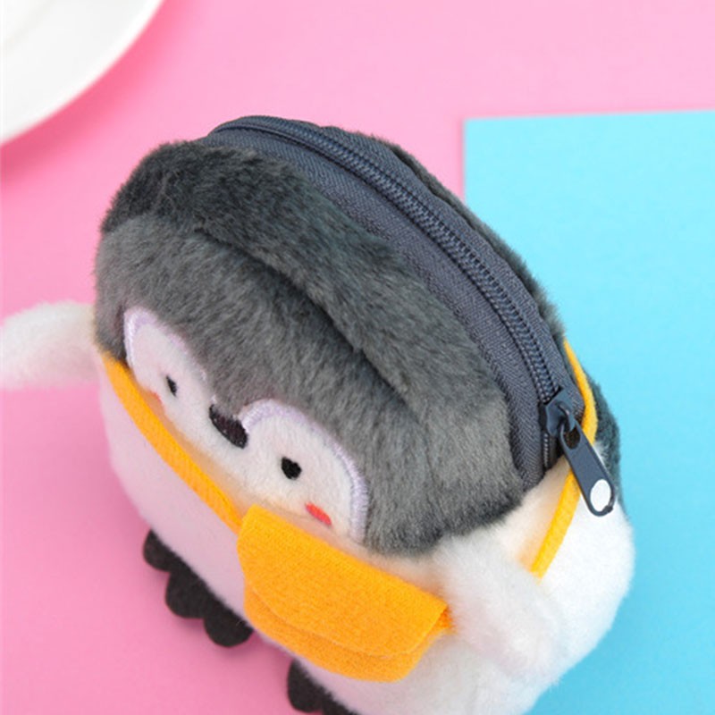 Super Kawaii Penguin Children Plush Coin Purse With Keychain Zipper Change Wallet Small Wallet Gift For Women Data Line Storage