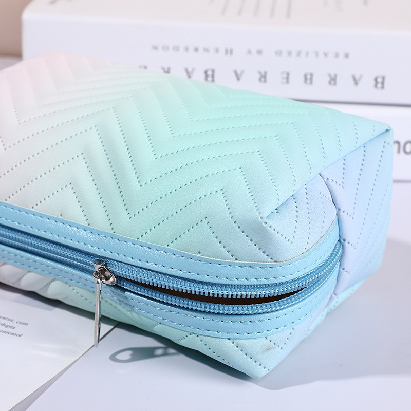 1PC Gradient Color PU Leather Cosmetic Bag For Women Zipper Travel Cosmetic Bag Large Female Waterproof Make Up Pouch Necessities