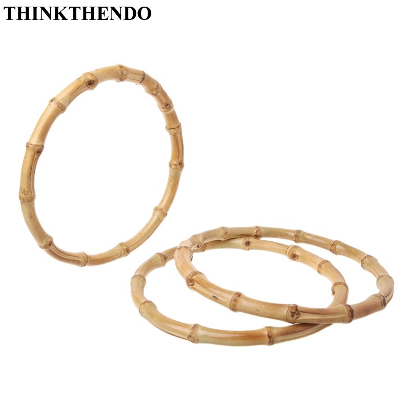 THINKTHENDO-مقبض دائري من الخيزران ، لحقيبة يد مصنوعة يدويًا ، وإكسسوارات حقائب DIY